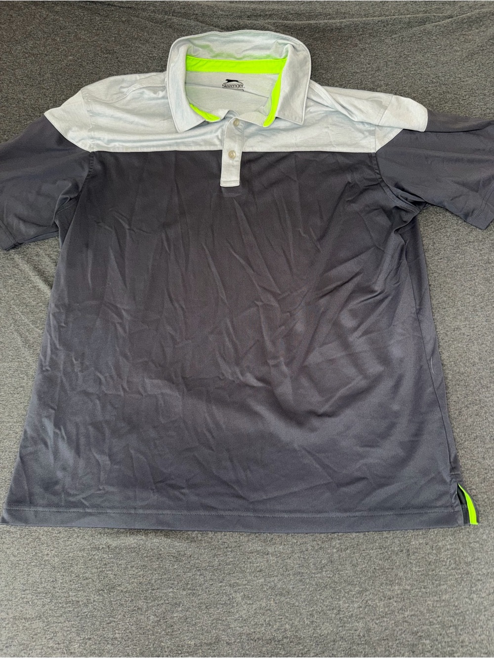 Slazenger Men’s Gray and White Polo with Neon Green Trim
